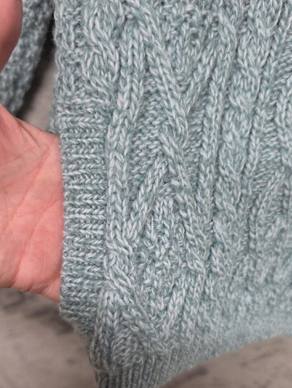 The Irish Store Merino Wool Cable Knit Zip Cardigan - Light Blue sz Med - Picture 5 of 9